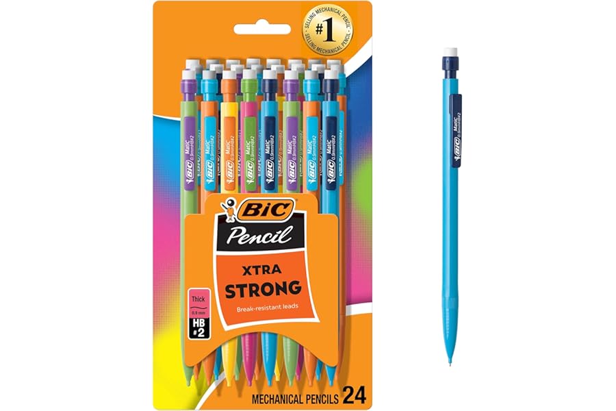 BIC Xtra Strong Mechanical Pencils with Erasers, Thick Point (0.9mm), 24-Count, Mechanical Pencils for School or Office Supplies