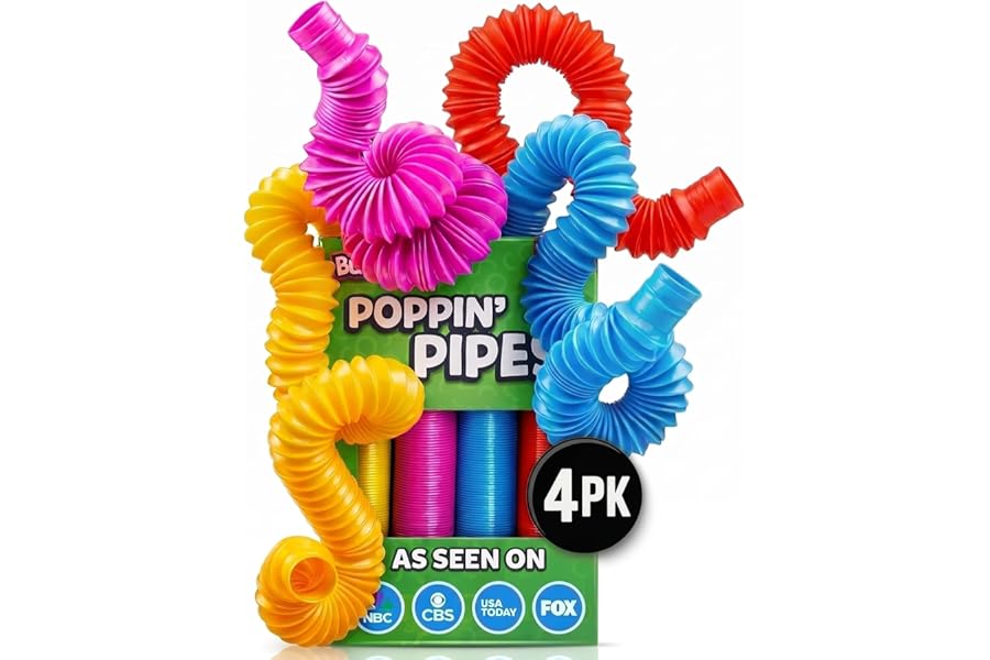 BUNMO Pop Tubes - Sensory Toys - Fidget Toys - Imaginative Play & Stimulating Creative Learning - Hours of Fun for Kids - Tons of Ways to Play - Non-Mouthable Toy 3+ - 4 Pack Large