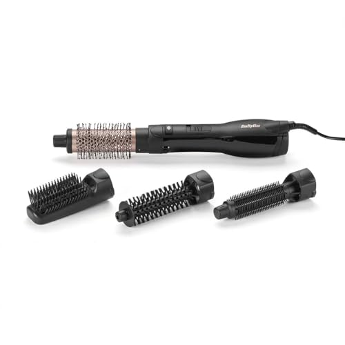 BaByliss Smooth Finish 1200 – 4‑in‑1 Warme‑Luchtborstel voor Drogen, Stylen, Gladmaken & Volume, Ionische & Keramische Technologie, 4 Opzetstukken, 1200W, Zwart/Roze, AS122E