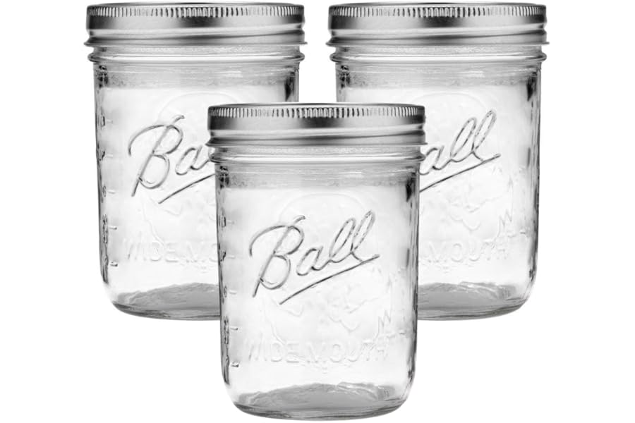 Ball Wide Mouth Glass Mason Jars with Lids and Bands, Used for Canning, Pickling, Juice, Jam, Jelly, Pint Size 16 Ounce (Pack of 3)