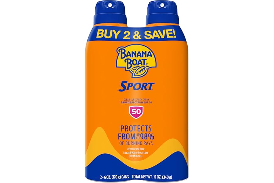 Banana Boat Sport Ultra SPF 50 Sunscreen Spray | Banana Boat Sunscreen Spray SPF 50, Water Resistant, Oxybenzone Free, Sunblock, 6oz each Twin Pack
