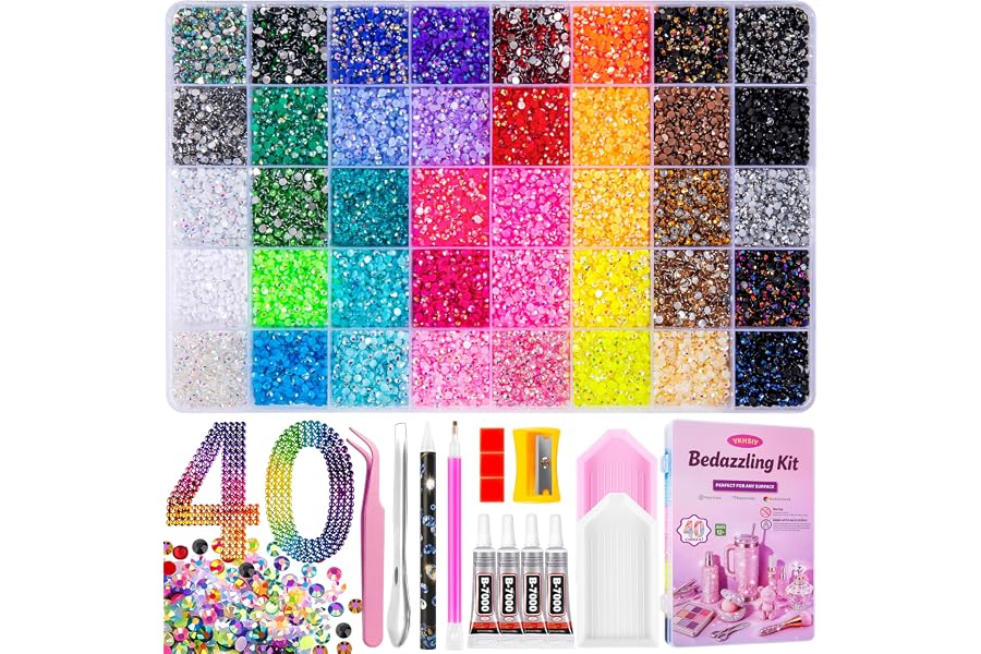Bedazzling Kit 40000Pcs 40 Colors Resin Jelly Rhinestones, Multicolor 3mm Flatback Gems for Diamond Art, Bedazzler Kit with 4