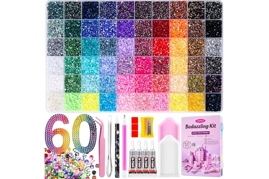 Bedazzling Kit 48000Pcs 60 Colors Resin Jelly Rhinestones, Multicolor 3mm Flatback Gems for Diamond Art, Bedazzler Kit with 4