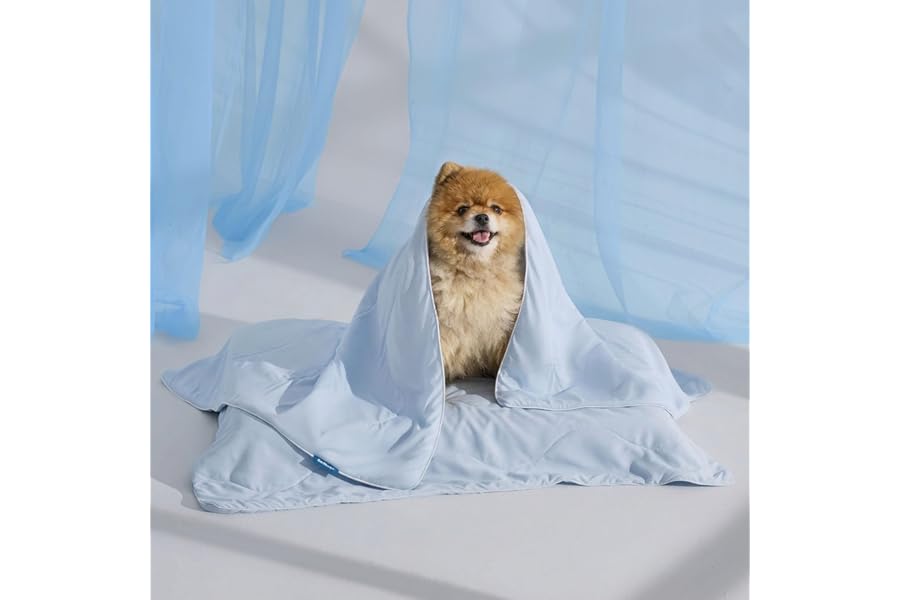 Bedsure Cooling Blanket for Small Dogs with Breathable Air-Core Fill Q-MAX>0.4 - Dog Cooling Mat Soft, Lightweight Pet Cat Throw Cold Blanket Washable for Summer, Arctic Blue, 25x35