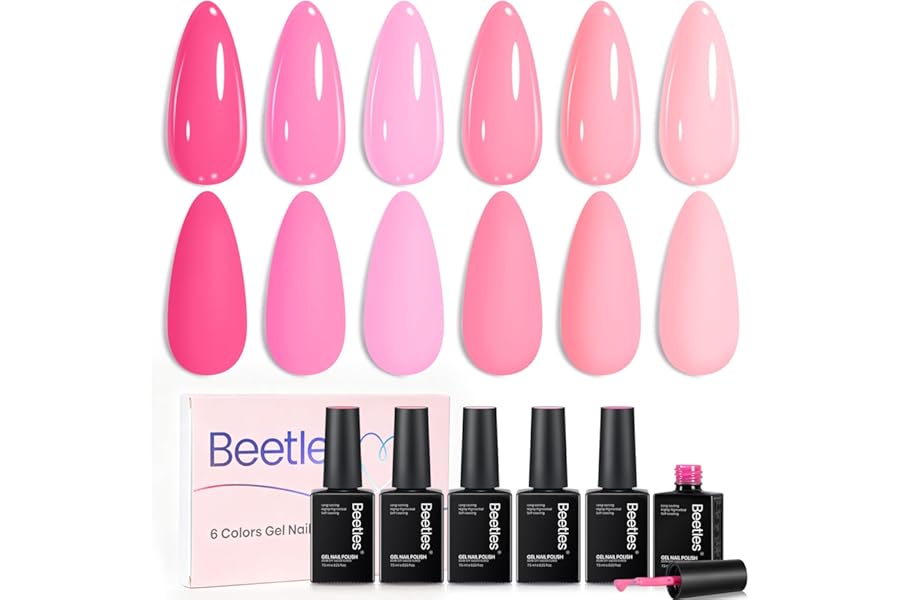 Beetles Pink Gel Nail Polish Set - 6 Colors Bright Hot Light Baby Pink Summer Gel Polish Soak off UV LED Cured Nail Art Design Salon Home DIY Manicure Gifts for Women Pink Love