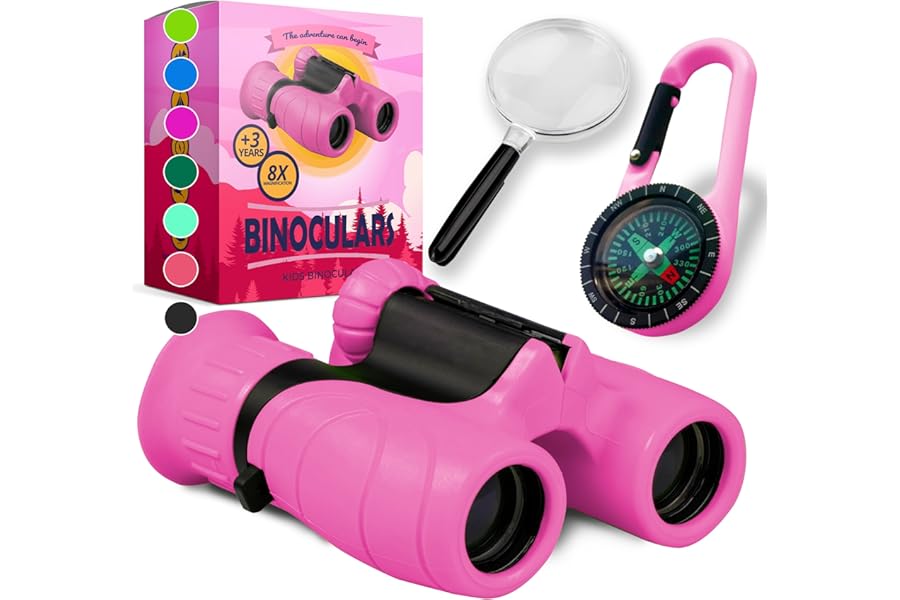 Binoculars for Kids – Perfect Toy for Little Boys and Girls – Extensive Set Incl. Magnifying Glass & Compass – Powerful Magnification 8X21 – 3 to 12 Year Old Kids for Toddler