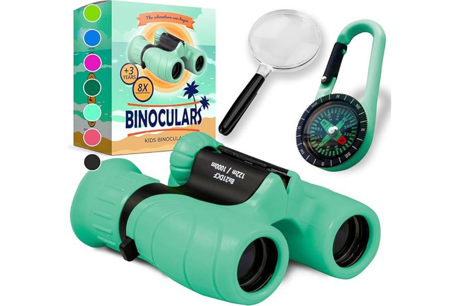 Binoculars for Kids – Perfect Toy for Little Boys and Girls – Extensive Set Incl. Magnifying Glass & Compass – Powerful Magnification 8X21 – 3 to 12 Year Old Kids for Toddler