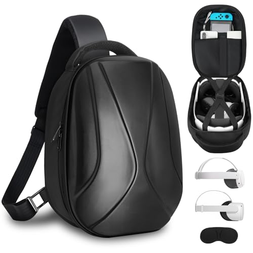 BnLnHOGVR Carrying Case for Meta Quest 3S/Quest 3/Quest 2 VR Headset, Controller, BOBOVR S3 Pro/Kiwi Design Head Strap, Large Capacity Hard Sling Travel Bag for Extra Accessories with Lens Cover