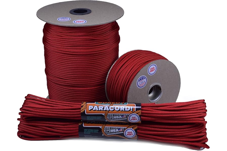 Bored Paracord - 1', 10', 25', 50', 100' Hanks & 250', 1000' Spools of Parachute 550 Cord Type III 7 Strand Paracord Well Ove
