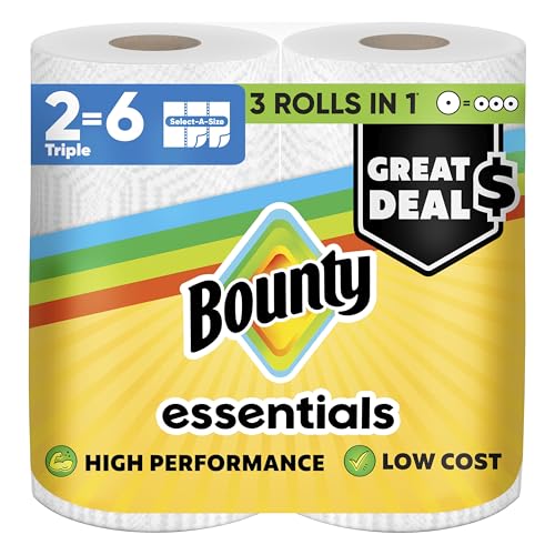 Bounty Essentials Select-A-Size Paper Towels, White, 2 Triple Rolls = 6 Regular Rolls (Packaging May Vary)