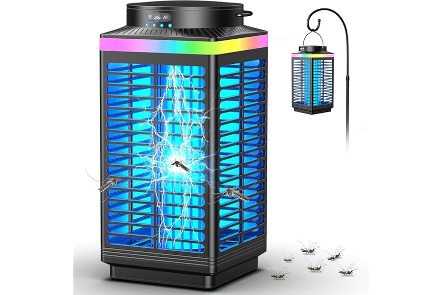 Bug Zapper Outdoor Cordless, 4200V Electric Mosquito Zapper with LED Blue Light, 3 in 1 Portable & Rechargeable Bug Zapper Outdoor Waterproof IP67, Wireless Hanging Fly Zapper for Patio Camping