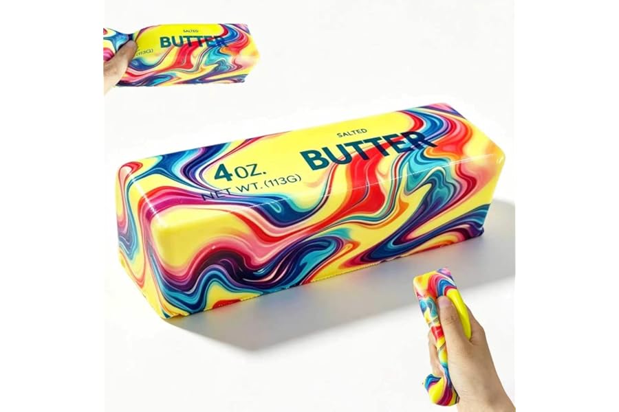 Butter Squishy Fidget Toy, Realistic Butter Stick Slow Rising Squeeze Toy, Super Soft Non-Stick TPR Stress Relief Sensory Toy for Adults & Kids, Desk Decor Gift (Marbled Rainbow Colors)