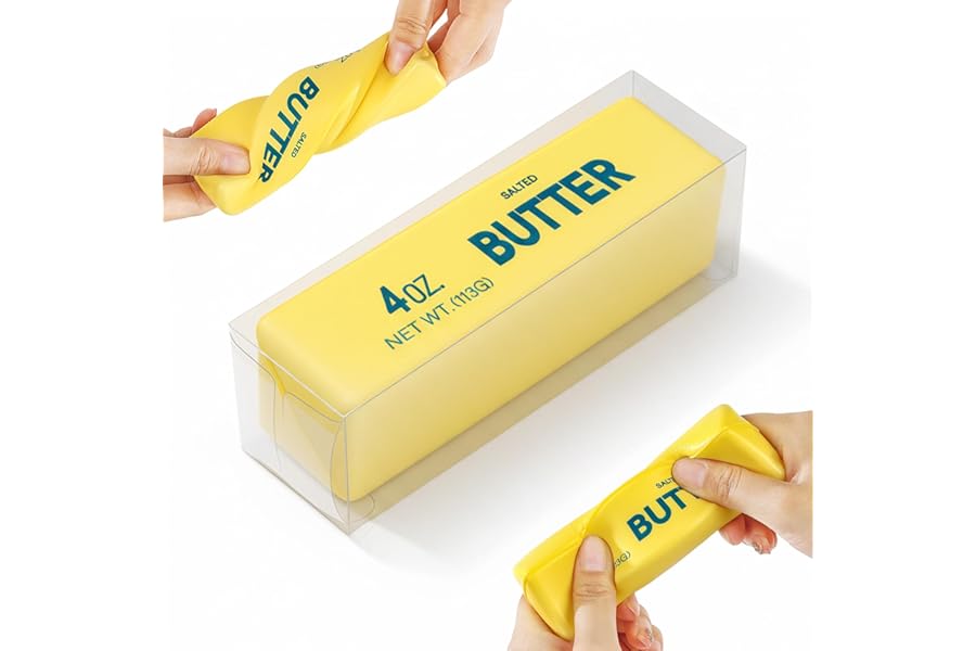 Butter Squishy Slow Rising Squeeze Toy, Soft Stretchy Butter Stick Squishies, Sensory Fidget Toy for Stress & Anxiety Relief, Desk Decor, Party Favor Birthday Gift for Teens & Adults (Yellow)