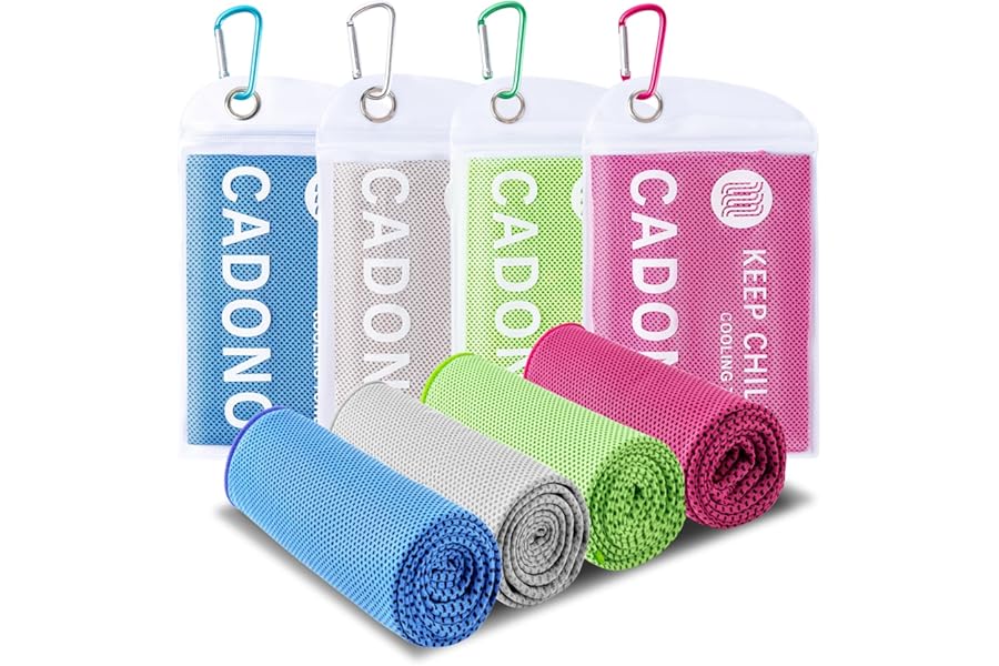 CADONO 4 Pack Cooling Towel (40"x12"), Soft Breathable Chilly Towel, Ice Towel, Microfiber Towel for Yoga, Sport, Running, Wo