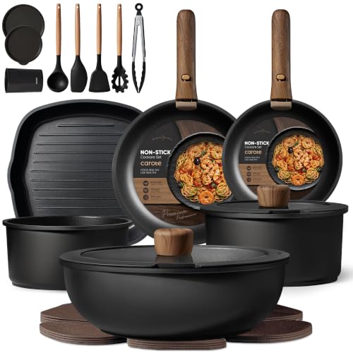 CAROTE 23pcs Pots and Pans Set Non Stick with Detachable Handle, Nonstick Cookware Sets, Kitchen Cooking Set - Camping Cookware, Oven/Dishwasher Safe, Induction Compatible