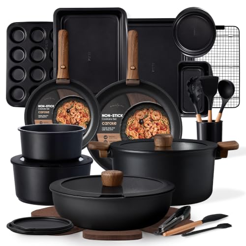 CAROTE 31pcs Nonstick Pots and Pans Set with Baking Pans Set, Cookware Sets with Detachable Handle, Kitchen Cooking Set - Camping Cookware, Dishwasher & Oven Safe, Induction Compatible