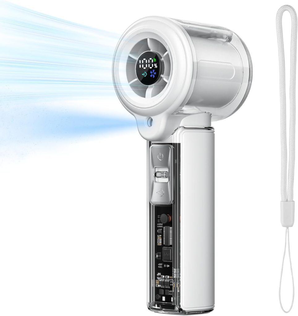 COKUNST Ventilateur Brumisateur Portable Exterieur Rechargeable USB C | Mini Climatiseur Mobile avec affichage LED, Idéal pour Camping, Bureau, Voyage