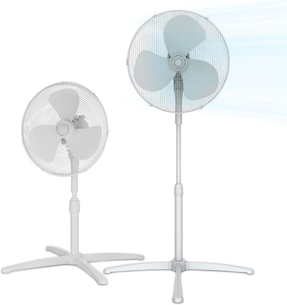 COMFEE Ventilador de Pie de 3 Velocidades y 40W - Ventilador Silencioso con Oscilación 90º y Altura Ajustable - Flujo de Aire Potente 40m3/min, Ligero y Fácil transporte, Cabezal Reclinable - 1 unidad