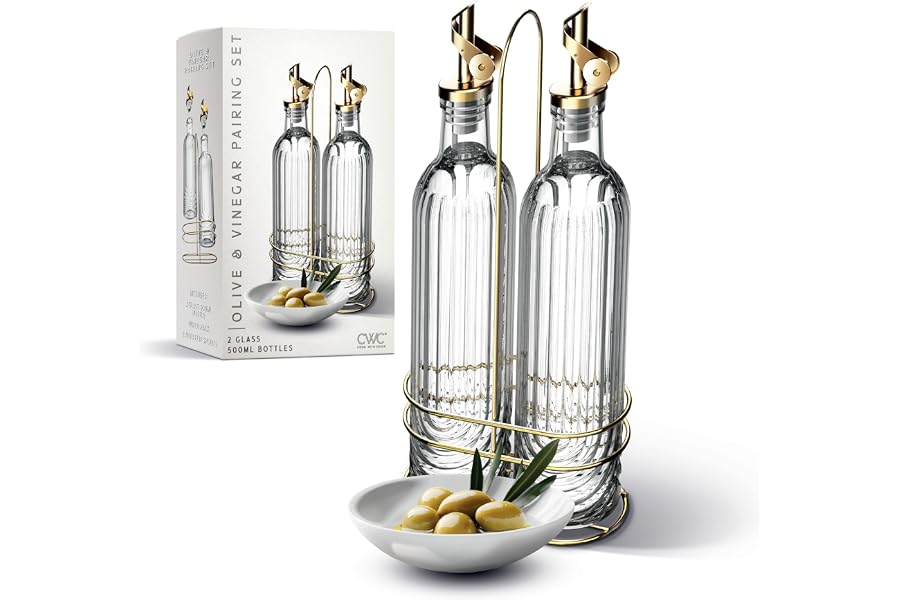 COOK WITH COLOR Glass Olive Oil Bottle Dispenser - 2 Pack- 17oz Oil and Vinegar Cruet - Olive Oil Carafe Decanter for Kitchen, Elegant Fluted, Clear