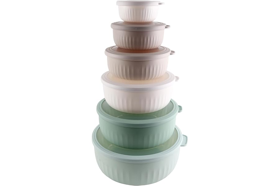 COOK WITH COLOR Prep Bowls with Lids- Wide and Deep Nesting Plastic Small Mixing Bowl Set with Lids, 12 Piece Set - Wide Bowls, Mint