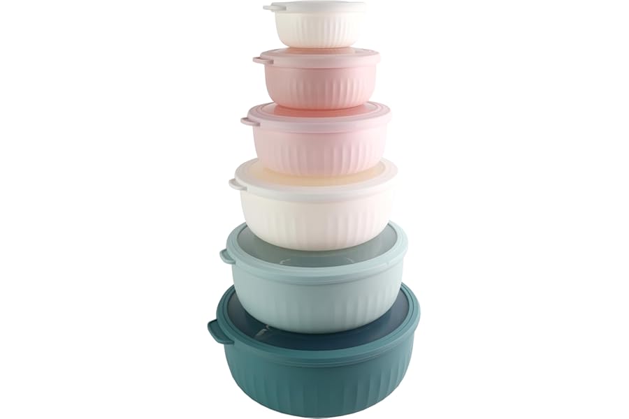 COOK WITH COLOR Prep Bowls with Lids- Wide and Deep Nesting Plastic Small Mixing Bowl Set with Lids, 12 Piece Set - Wide Bowls, Teal and Pink