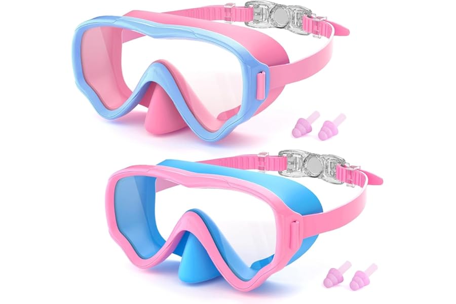 COOLOO 2 Packs Kids Goggles with Nose Cover, 180° Wide View Swimming Goggles for Kids 4-16, No More Hair Snags Anti-Fog No-Leak Snorkel Mask for Boys Girls Youth