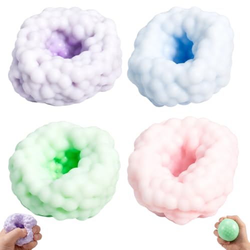 CZFDHP 4-Piece Crunchy Squishy Stress Ball Set, Noisy Fidget Sensory Toys for Office Desk, Focus, and Relaxation, Assorted Colors (Blue, Pink, Purple, Green)