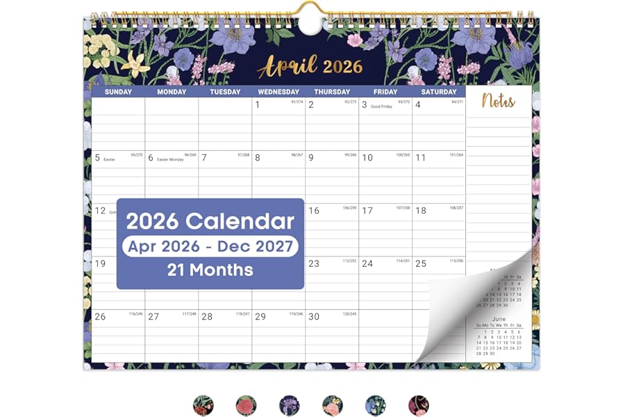 Calendar 2026-2027, 21-Month Wall Calendar Runs from Apr 2026 to Dec 2027,11.5" x 14.7",Large Monthly Calendar with Twin-Wire Binding, Perfect for Home or Office - Midnight Garden