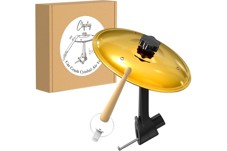 Car Cymbal Air Vent, Mini Drum Crash Cymbal Set with Mini Drum Stick, Funny Musical Instruments Gadget for Drummer Music Lovers Gift, Compact Durable Car Accessory for Most Vehicles(Gold)