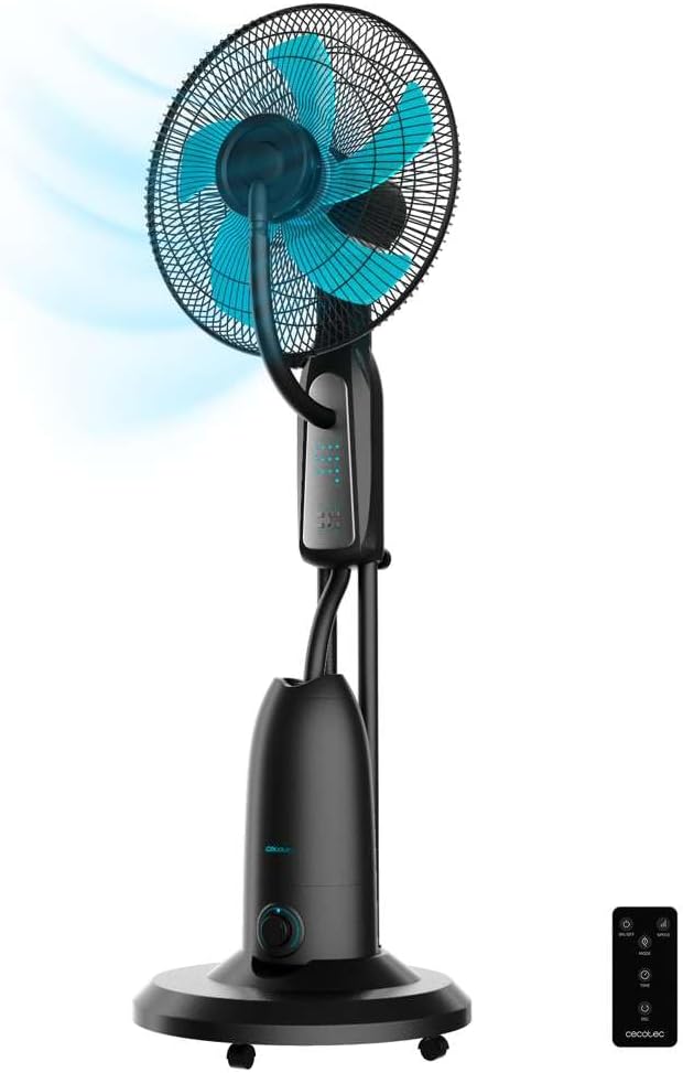 Cecotec - Ventilateur Nébuliseur EnergySilence 490 Freshessence - 90 W, Diamètre 40 cm, Capacité de 2,8 L, Oscillation Automatique et Télécommande, 3 Vitesses et 3 Modes, Minuterie Programmable