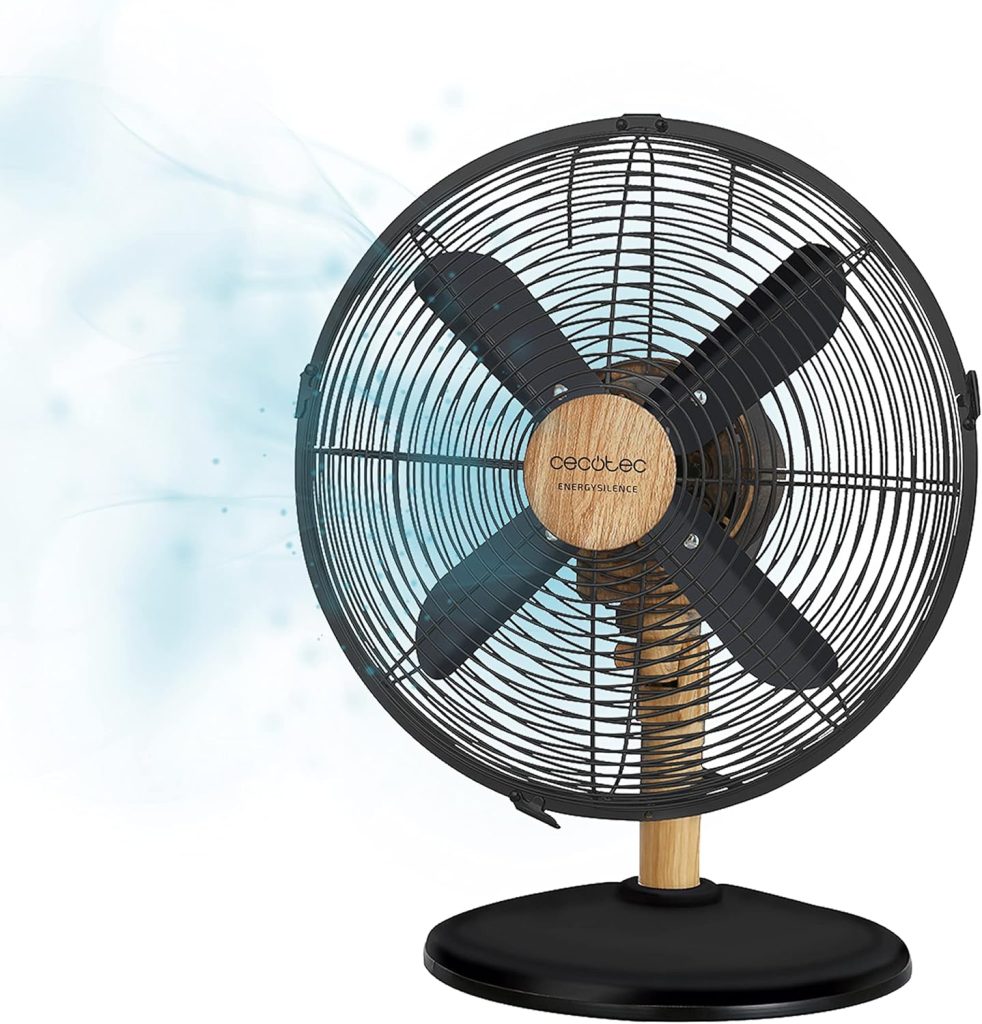 Cecotec Ventilateur de Bureau EnergySilence 600 WoodDesk. 40 W, Finition Couleur Bois, Diamètre 12", 4 Pales, 3 Vitesses, Oscillation, Hauteur Réglable