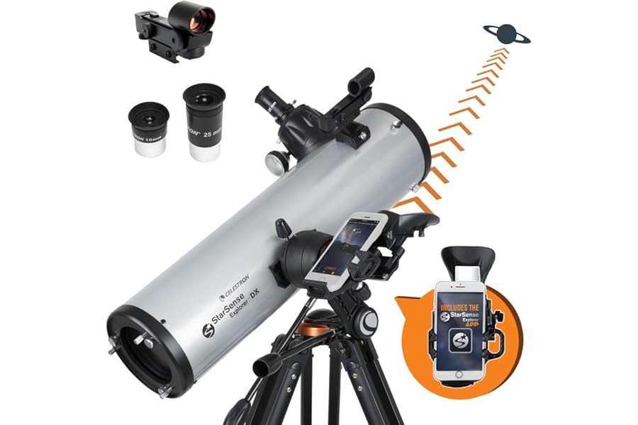 Celestron StarSense Explorer DX 130AZ App-Enabled Telescope – 130mm Newtonian Reflector with Smartphone Dock & StarSense App – iPhone & Android Compatible – Easy-to-Use for Beginners