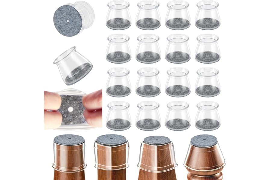 Chair Leg Floor Protectors, 24 Pack Round Furniture Pads for Hardwood Floors, Silicone Chair Leg Caps with Felt Pads, Anti-Scratch Reduce Noise, Fit (1-5/16" to 2")