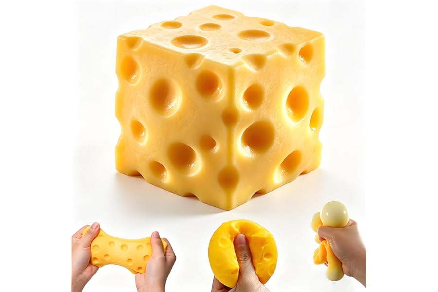 Cheese Squishy Stress Relief Toy,Soft Slow Rising Sensory Food Fidget Toy,Cute Squeeze Stress Balls for Adults,Anxiety Relief Calming Fidget for Office Home Travel