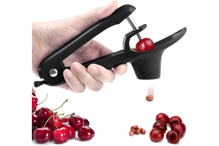 Cherry Pitter - UCMORX Stainless Steel Cherries Pitter Tool Cherries Corer Cherry Remover for Making Cherry Jam with Lock Design(Black)