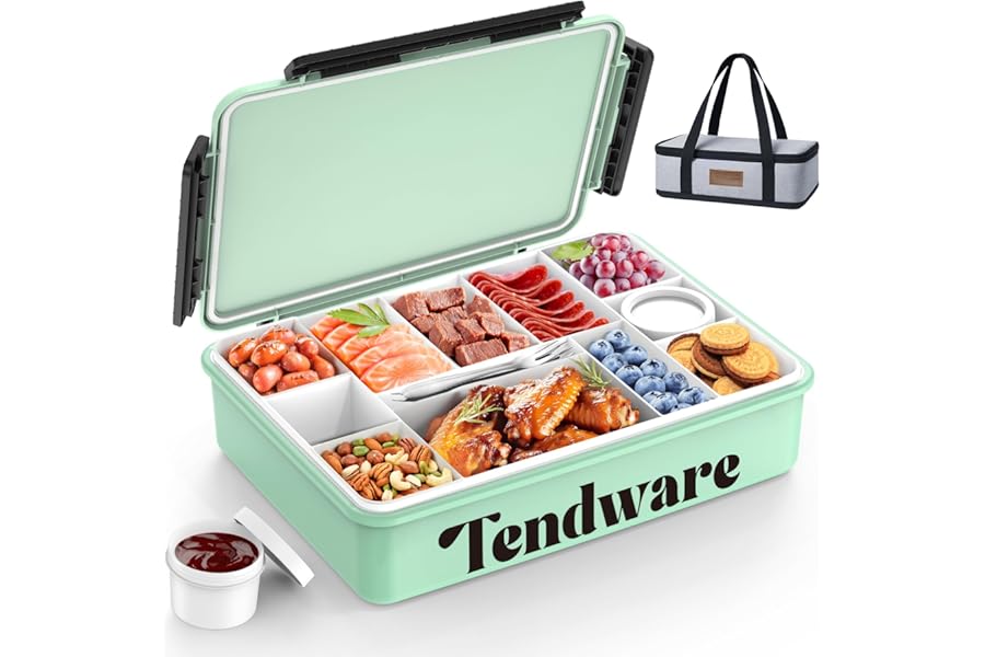 Chilled Portable Snackle Box Container with Ice Pack, Beach Essentials for Summer, Divided Serving Tray with Insulated Bag for 8+ Hrs Cooling, Snack Containers for Road Trip Charcuterie Snack Picnic