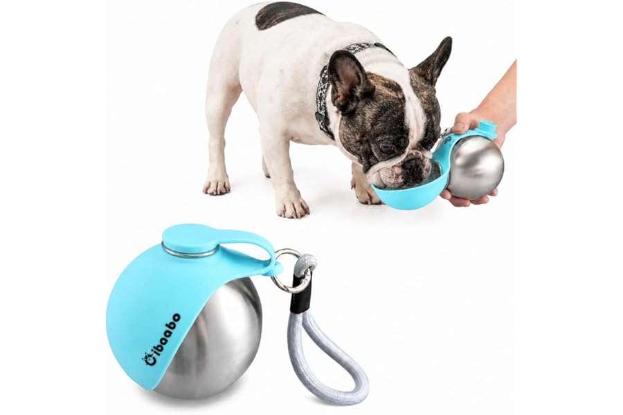 Cibaabo 2 in 1 Portable Dog Water Bottle with Bowl, 10 oz Stainless Steel No-Spill Travel Pet Water Dispenser with Collapsible Silicone Bowl for Small Dog & Puppy Walking Hiking Outdoor