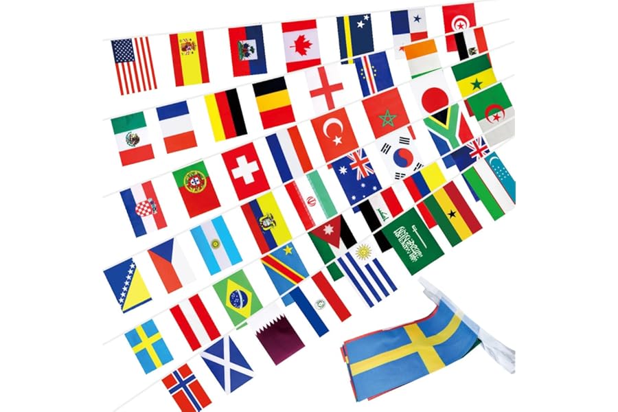 Ckexin 48 Countries Flags Banner Dercoations for 2026 World Cup, Small Mini Hanging String Garland Bunting, Football Events, Pub, Classroom, Home Party, Outdoor Sports 50 Feet