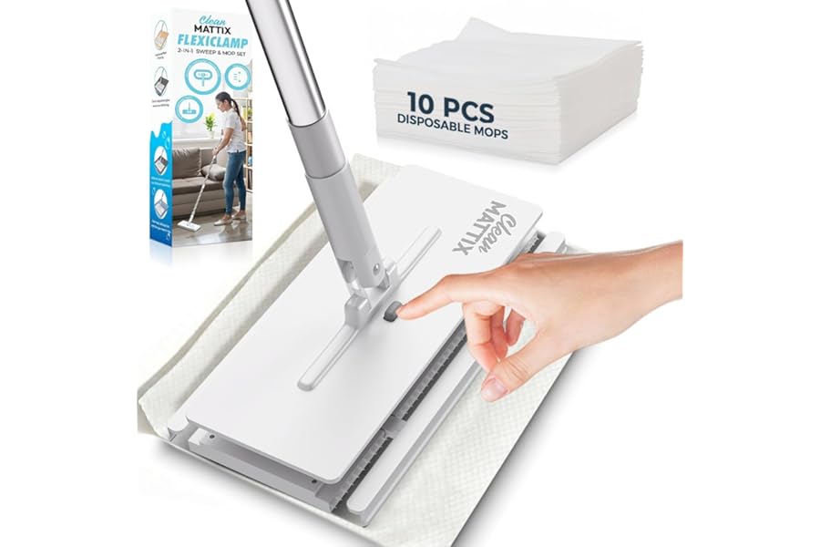 CleanMattix - FlexiClamp Sweep & Mop Kit - Compatible with Swiffer Pads, Durable Cleaning Tool for Hardwood, Tile, Marble & L