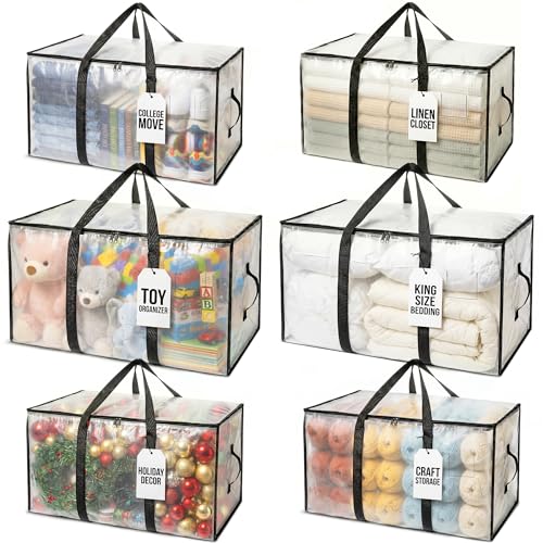 ClearSpace Oversized Moving Bags or Storage Bag – Large Moving Boxes with Backpack Straps, Zippers & Handles – Heavy-Duty Packing Bags for Moving, College Dorm, Christmas Decorations, 6 Pack