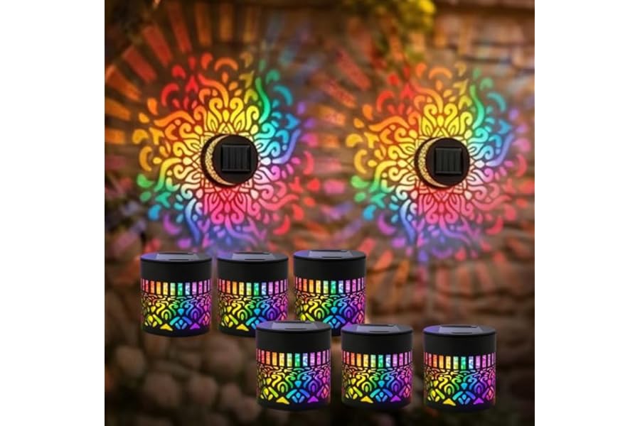 Color Changing Solar Mandala Lights, 2026 New Colorful Solar Mandala Projector Light Outdoor, Mandala Pattern Solar Wall Light, Versatile Color Changing Garden Wall Lamp for Patio Backyard (6)