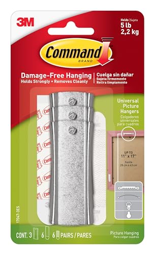 Command 5 lb Universal Picture Hanger, 3 Frame Hangers, 6 Command Strips and 6 Frame Stabilizer Strips for Sawtooth, D-Ring, Wire, Keyhole and Other Frames, Damage-Free Hanging for Home Decor