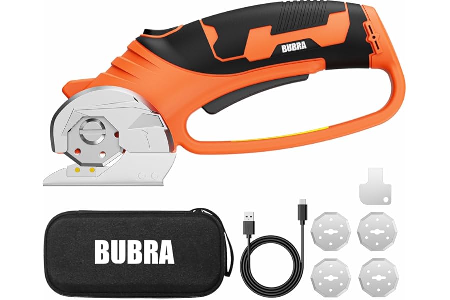 Cordless Electric Scissors 4V Rechargeable Cardboard Cutter with 4 SK5 Blades, 2000mAh Battery, LED Light, Electric Box Cutter 1/3” Cutting Capacity Power Cutter for Fabric Carpet Leather DIY - Orange