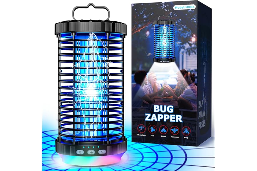 CreateFun Bug Zapper Outdoor, 2026 Upgraded 3 in 1 Rechargeable Bug Zapper with 5000mAh Battery & LED Night Light, 4000V Cord
