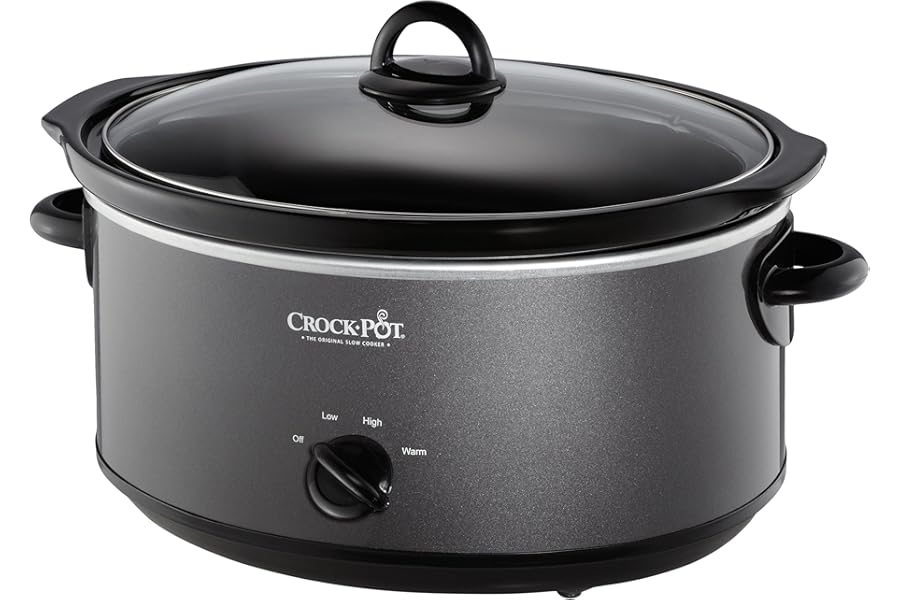 Crock-Pot 7-Quart Manual Slow Cooker, Family Size Serves 8+ People & Fits 6-lb Roast, Removable Stoneware with Warming Setting, Dishwasher Safe for Easy Cleanup, Charcoal