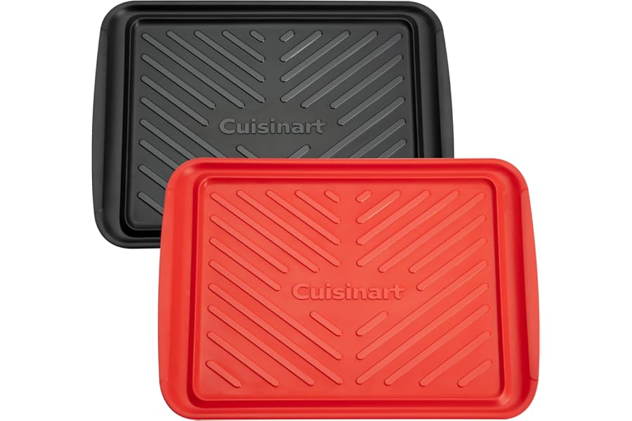 Cuisinart Grilling Prep & Serve Trays, 17x10.5 inch BBQ Tray Safe for Food Handling, 2 Dishwasher Safe Nesting Trays Black &