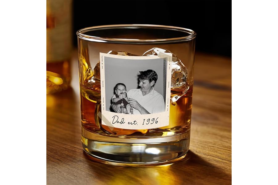Custom Photo Dad Whiskey Glass, Personalized Portrait Grandpa Tumbler, Gift for Father, Custom Grandpa Gifts, New Parent Present, Keepsake Drinkware for Him Idea 1