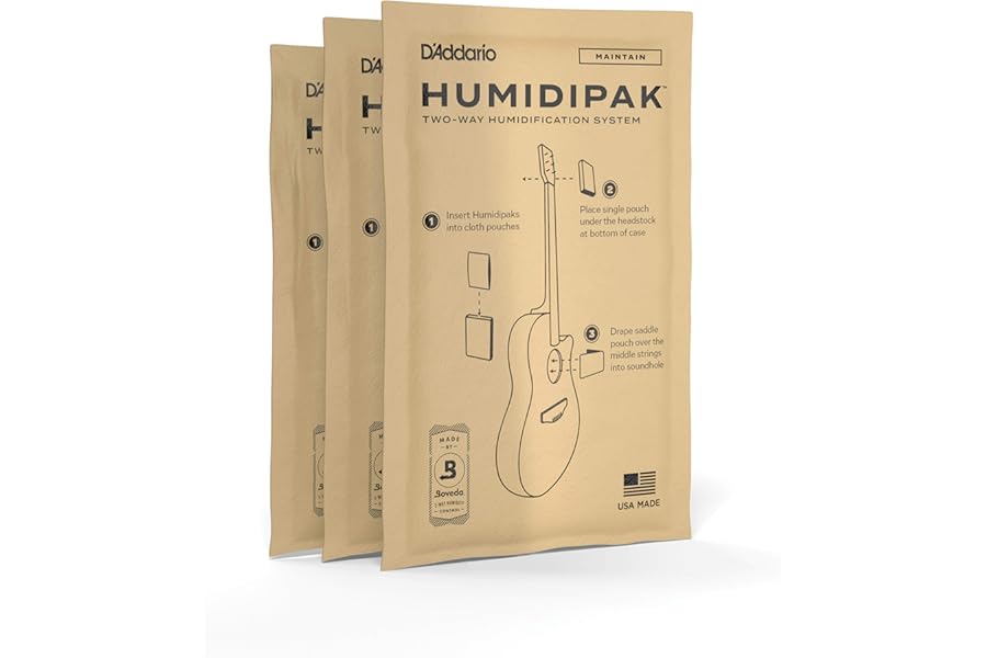 D'Addario Accessories Guitar Humidifier Packs - Two-Way Humidification System Conditioning Packets - For Maintaining Proper Guitar Humidification Level - 3 Maintain Replacement Packets