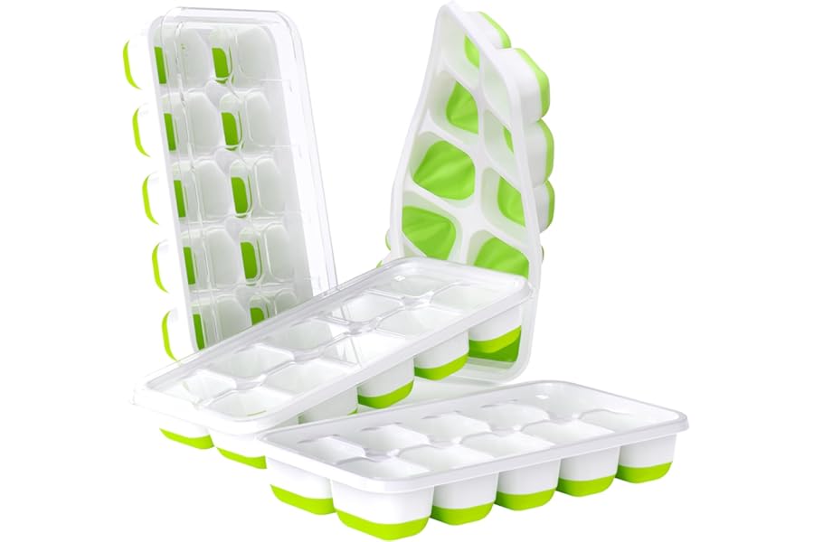 DOQAUS Ice Cube Tray with Lids - 4 Pack Stackable Silicone Ice Trays for Freezer, BPA & LFGB Safe, Easy Release for Kitchen, RV, Cocktail, Coffee, Soup & Food