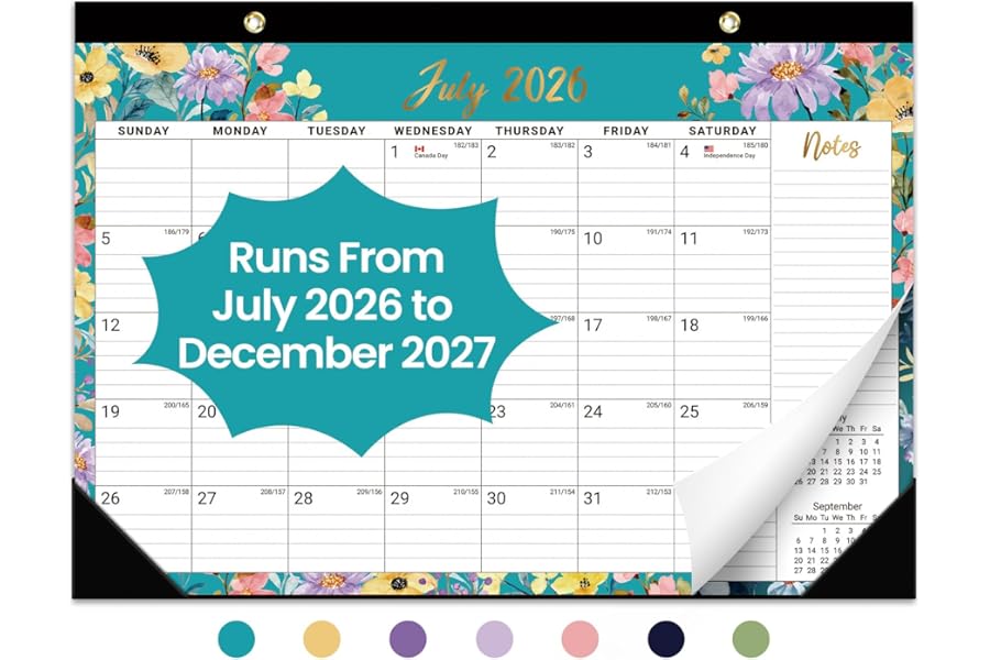 Desk Calendar 2026-2027, 18-Month Calendar Runs from July 2026 to December 2027, Large 17" x 12" Monthly Desktop & Wall Calendar for Home & Office - Floral